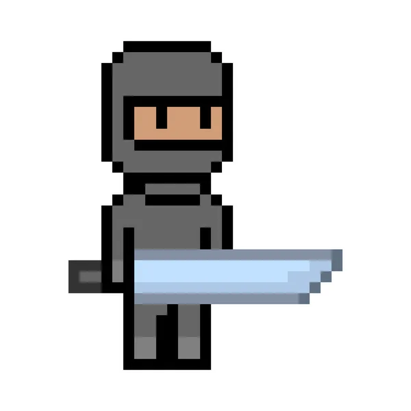 Pixel vettoriale art ninja nero — Vettoriale Stock
