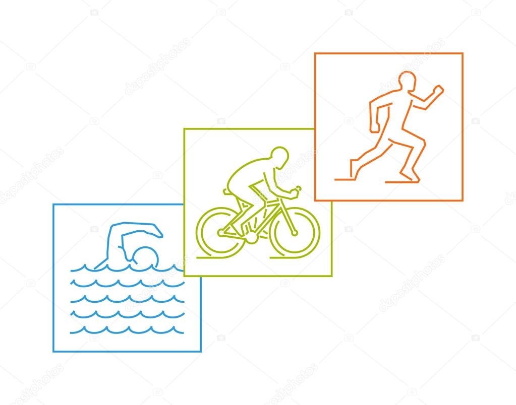 Cool vector symbol for triathlon. Outline figure triathlete. Stylish logo for triathlon on white background.