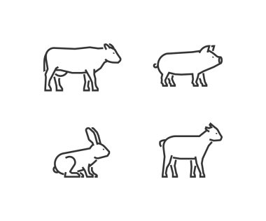 Vektör siyah anahat çiftlik hayvanları