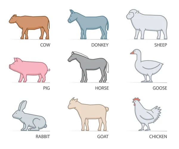Ensemble d'icônes vectorielles ligne animaux de ferme — Image vectorielle