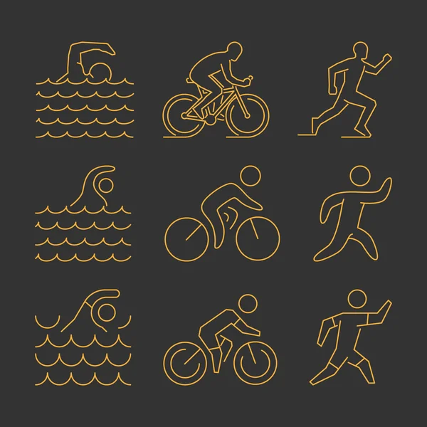 Ligne d'or symbole de triathlon — Image vectorielle