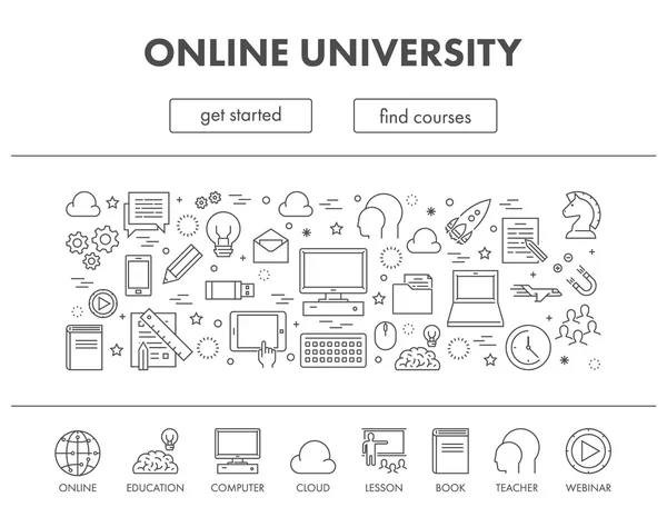 Contorno conceito de design universidade on-line — Vetor de Stock
