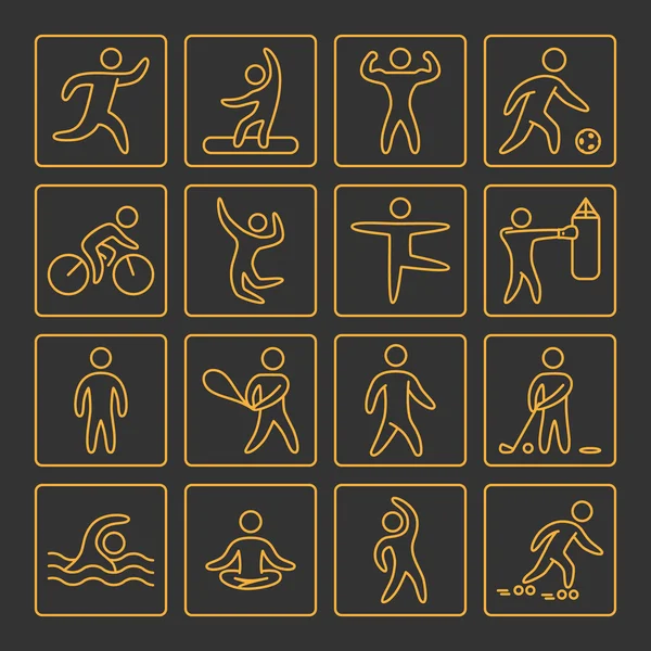 Set of linear gold icons for sports — Stock Vector