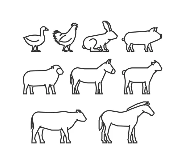 Δροσερό γραμμή εικονιδίων αγροτικών ζώων — Διανυσματικό Αρχείο