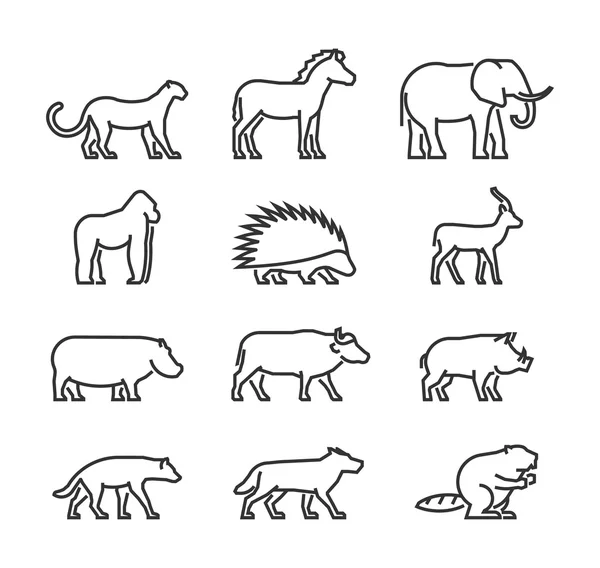 Icônes de ligne cool animaux sauvages . — Image vectorielle