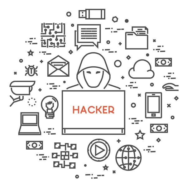 Concepto de hackeo y delitos en internet — Vector de stock