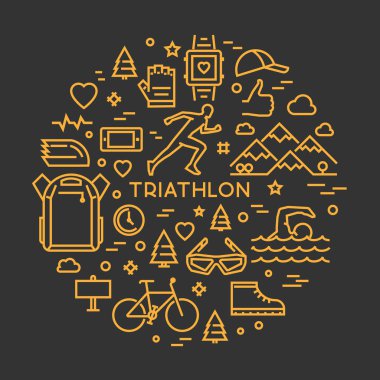 Vektör Lineer T-shirt üzerinde triatlon için yazdırır.