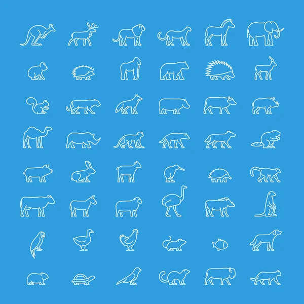 Vector line set of silhouettes of animals — Stock Vector