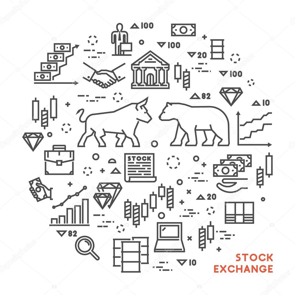 Vector line concept stock exchange. Linear symbol commodity exchange. Modern banner stock market.