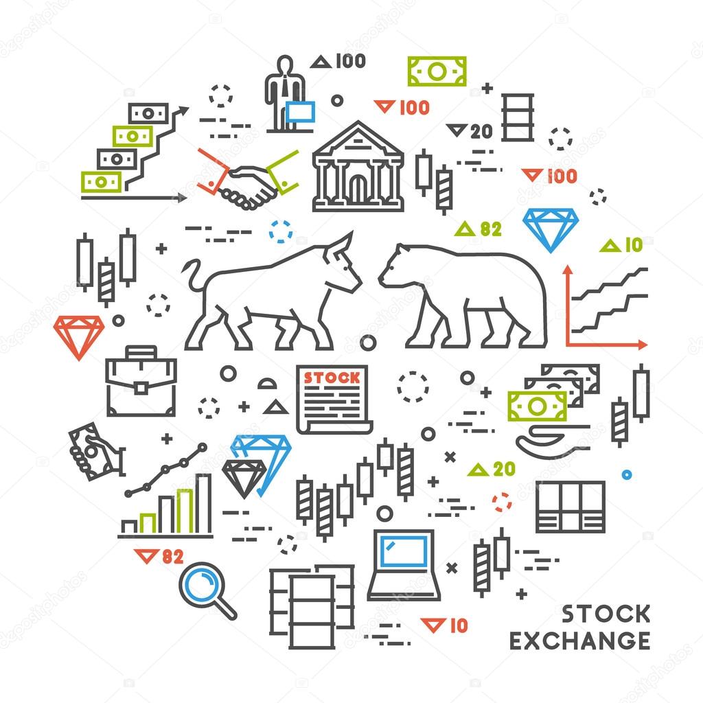 Vector line concept stock exchange. Linear symbol commodity exchange. Modern banner stock market.