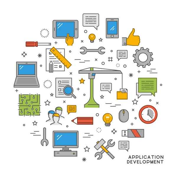 Concepto de línea vectorial para el desarrollo de aplicaciones — Vector de stock