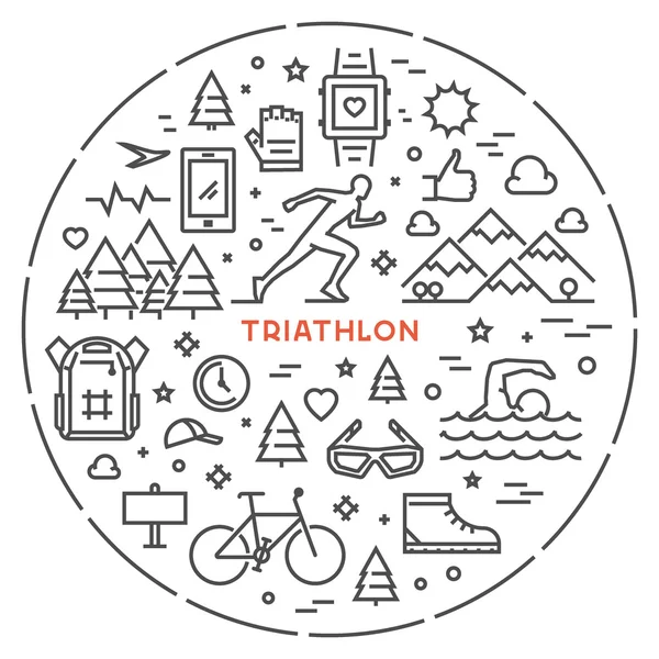 Line round concept for triathlon — Stock Vector