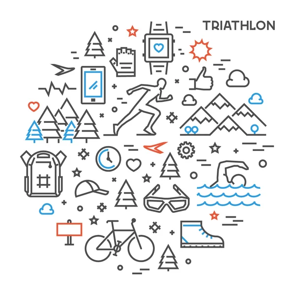 Line round concept for triathlon — Stock Vector