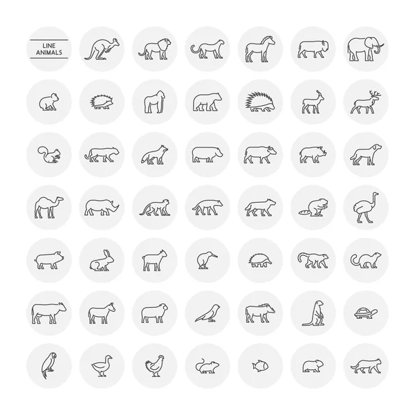 Line set silhouettes of farm, forest and wild animals. — Stock Vector