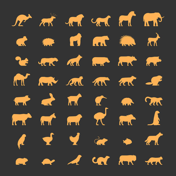 Золотые силуэты австралийских, африканских, американских и других анимов
