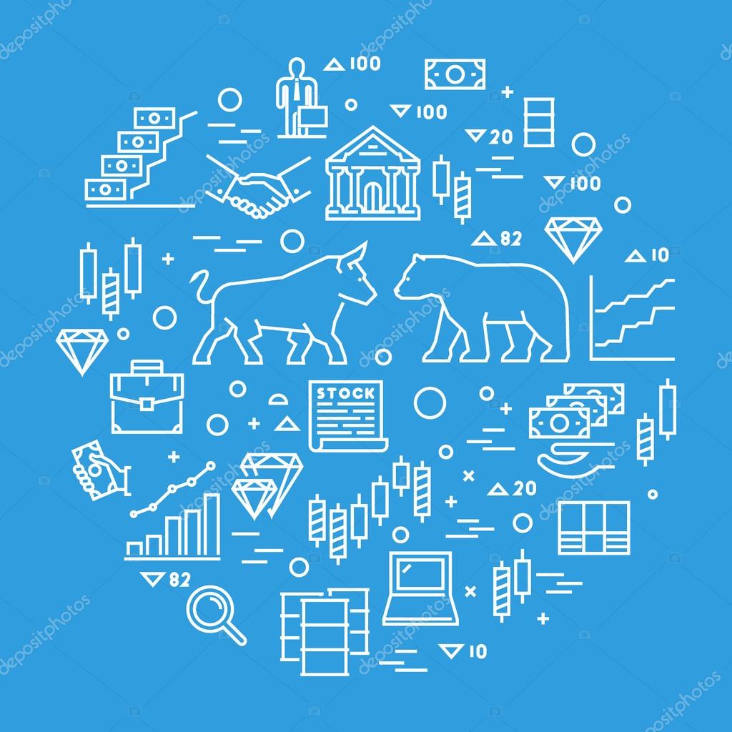 Vector line concept stock exchange. Linear symbol commodity exchange. Modern banner stock market. Open path.