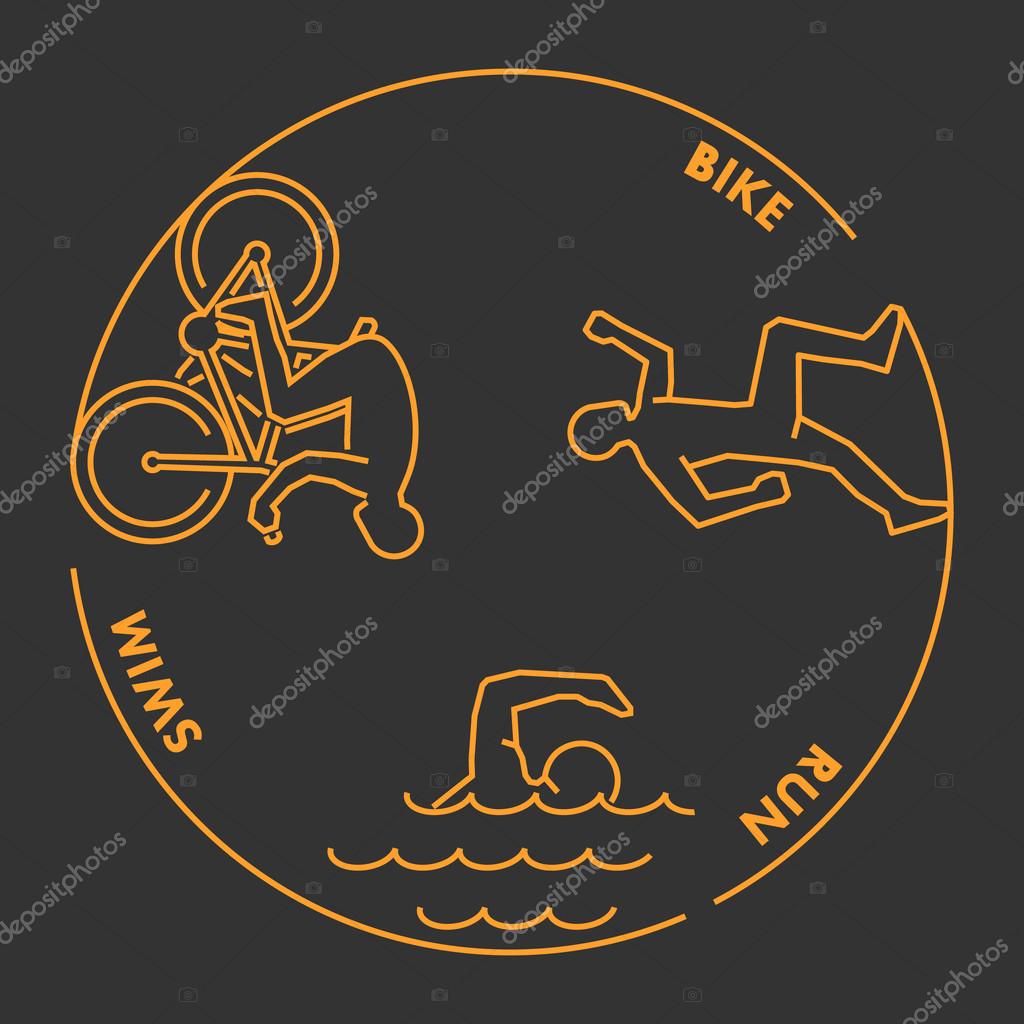 Vector gold line design concept for triathlon. Linear creative style web banner. Open path.