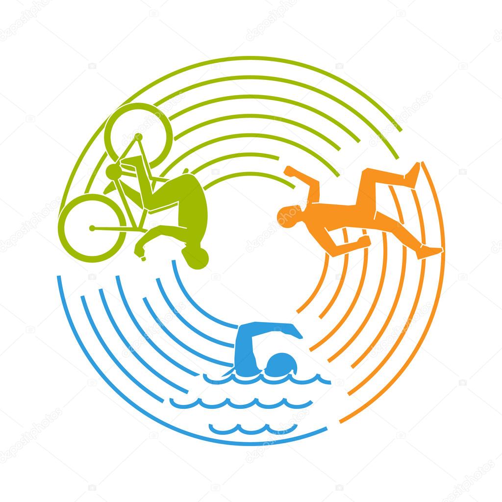 Vector line design concept for triathlon. Linear creative style web banner. Open path.