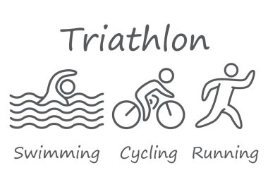 Rakamlar triatlon sporcuların özetliyor. Yüzme, Bisiklet ve sembolleri çalıştıran.
