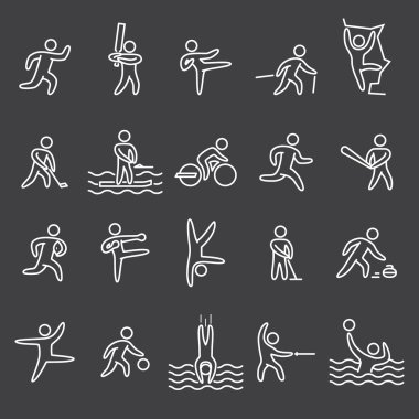 Anahat şekil sporcular. Simgeler popüler spor. Doğrusal vektör set