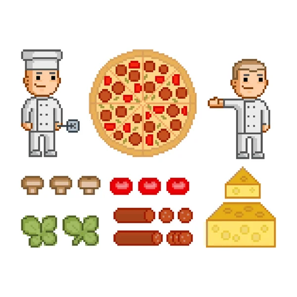 Fabricante de pizza, pizza e ingredientes —  Vetores de Stock