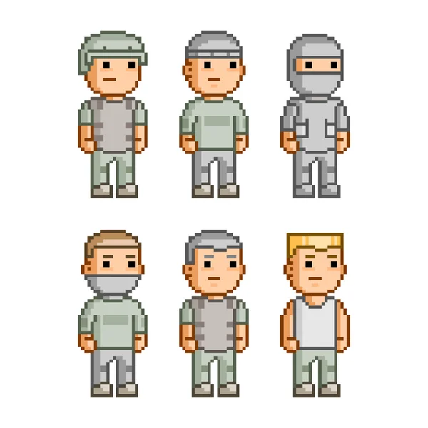 Pixel art collection soldiers — Stock Vector