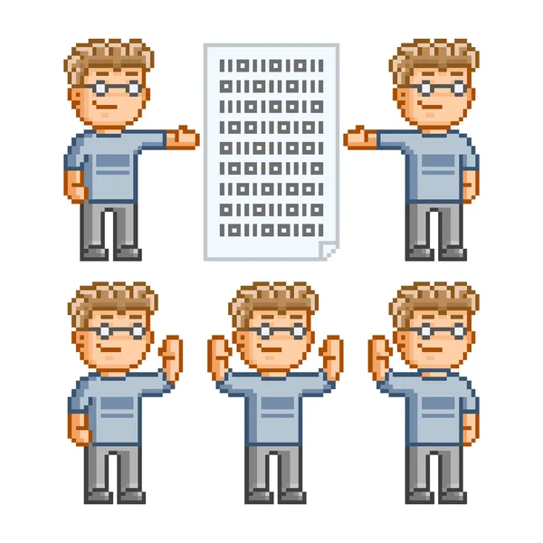 Pixel art collection of programmers — Stock Vector