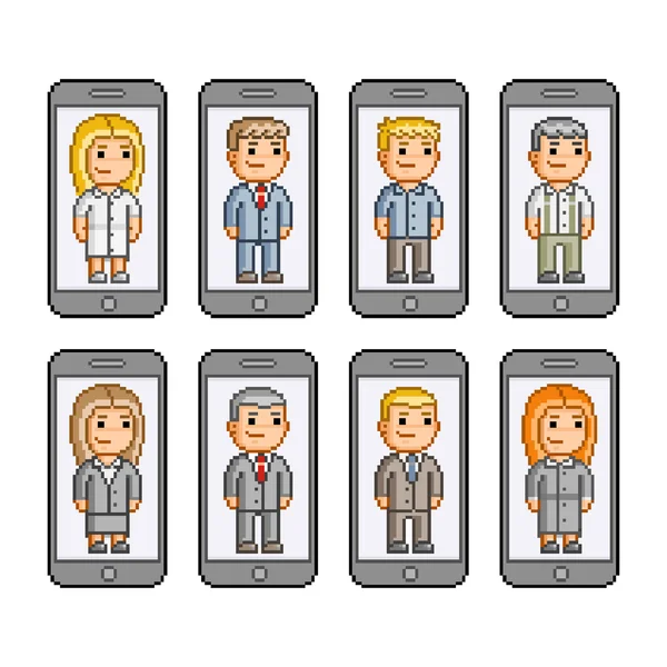 Pixel art collection smartphones — Stock Vector