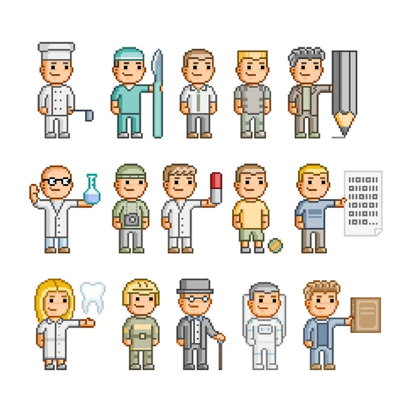 Pixel art people of different professions — Stock Vector