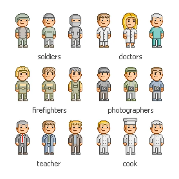 Pixel art collection professions — Stock Vector