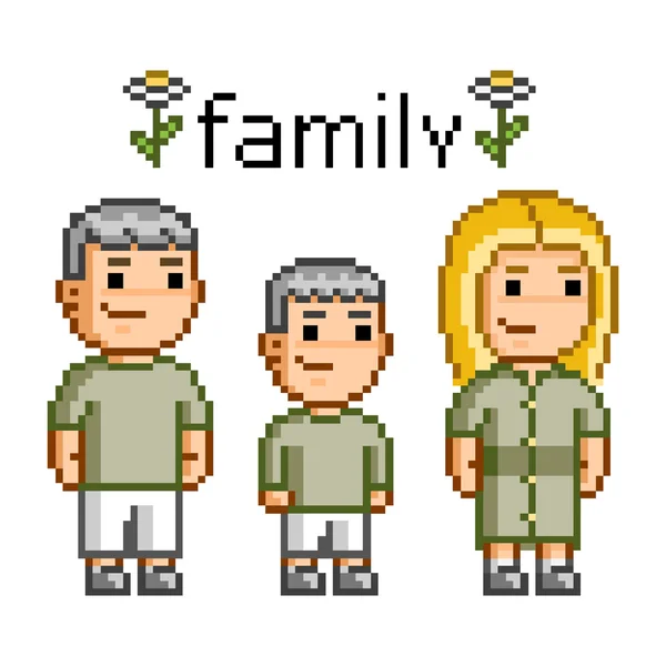 Pixel art happy family — Stock Vector