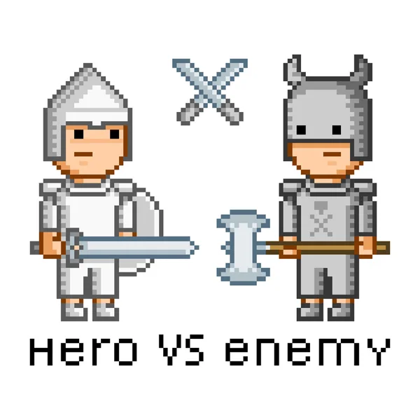 Pahlawan seni dan musuh piksel - Stok Vektor