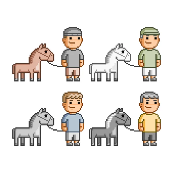Pixel art equestrians — Stock Vector