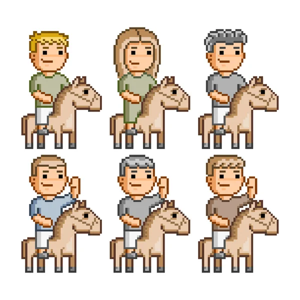 Pixel art equestrians — Stock Vector