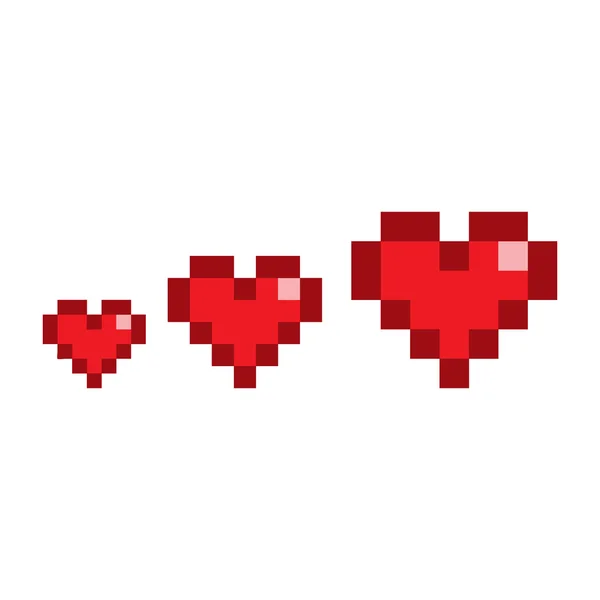 Pixel establecer corazones — Vector de stock