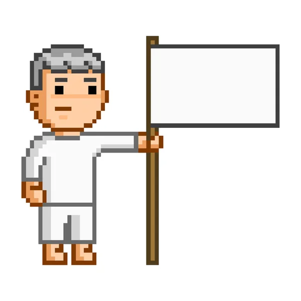 Pixel man met de lege vlag — Stockvector