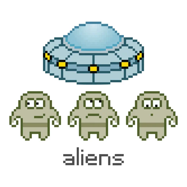 Vector pixel bonito alienígenas e UFO —  Vetores de Stock