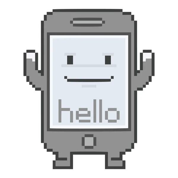 Pixel smartphone, legrační hello zprávu s úsměvem — Stockový vektor