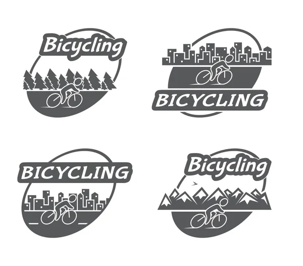 Bicicleta con logo retro. Bicicleta y ciclista — Vector de stock