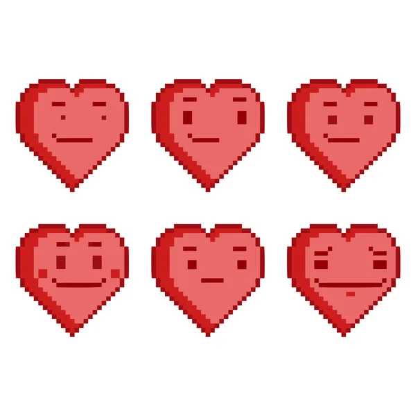 Pixel set funny hearts — Stock Vector