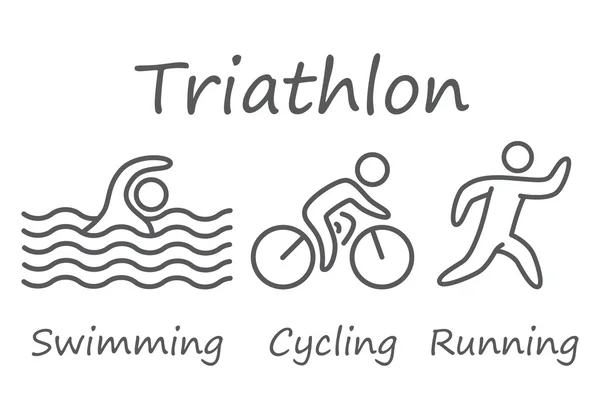 Esbozos de cifras de atletas de triatlón. Natación, ciclismo y correr símbolos . — Vector de stock