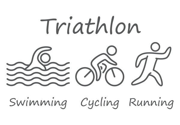 Outlines of figures triathlon athletes. Swimming, cycling and running symbols.