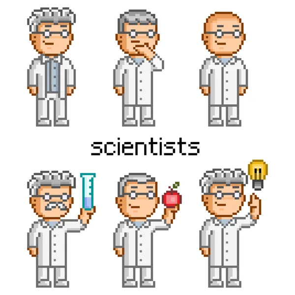 Científico de arte de píxeles vectores. Doctor, profesor, profesor y quimio — Vector de stock