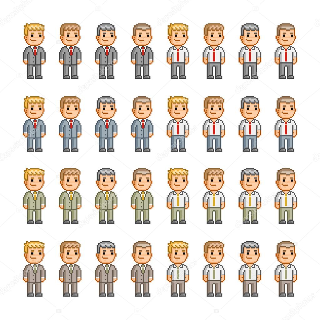 Pixel art collection of different characters for business