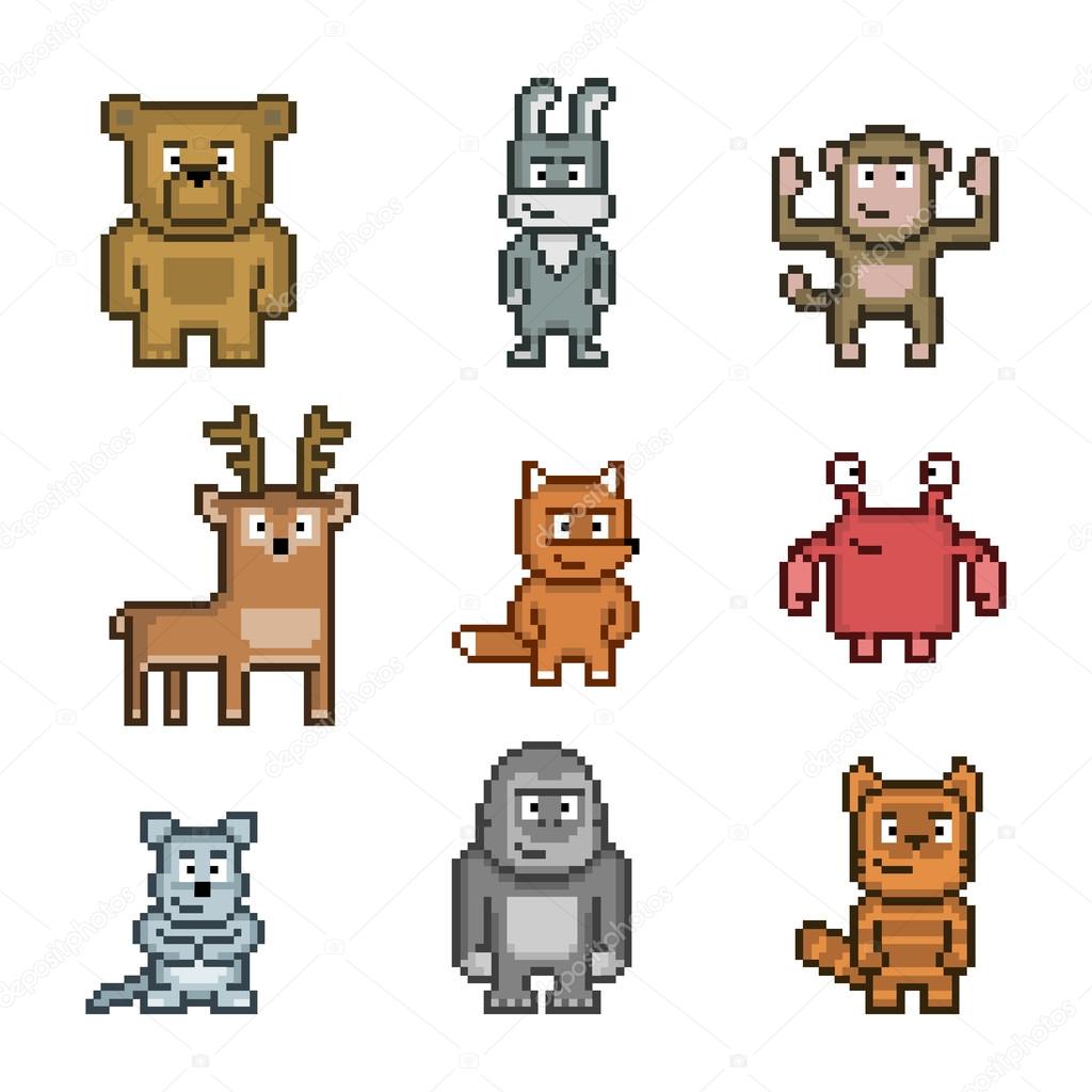 Pixel art collection of animals