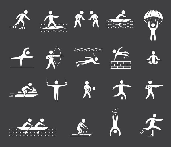 Silhouette figures of athletes popular sports