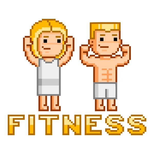 Pixel människor och fitness — Stock vektor