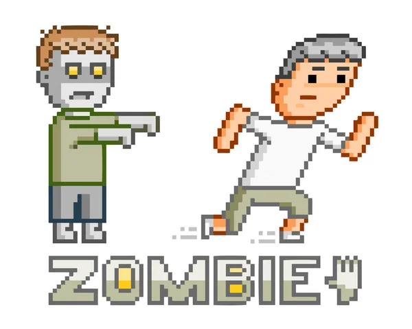 Pixel arte zombie e uomo — Vettoriale Stock