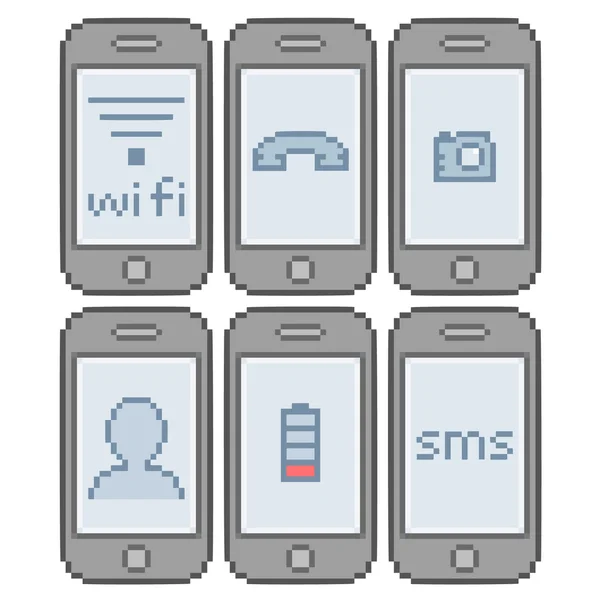 Pixel art smart phones — Stock Vector