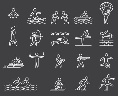 Lineart şekil sporcular. Simgeler popüler spor. Anahat vektör se